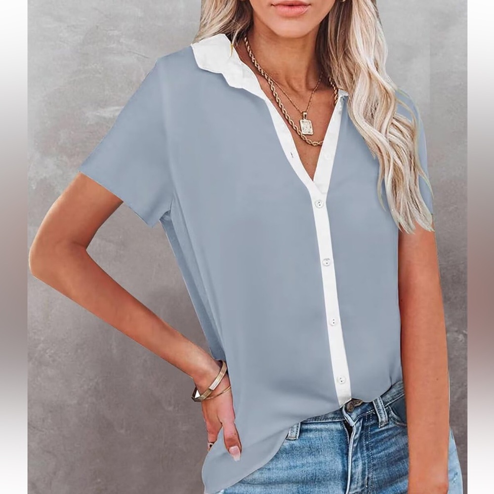 Women's Blue Button-Up Top